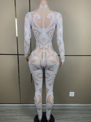 AD1905 Kimshein Diamond Pearl Bodycon Dress for Women's Party Nightclub and Sports Wear The Ultimate Statement Piece