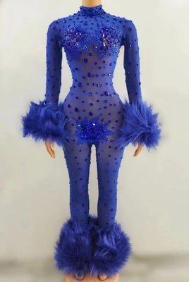 AD1772 Fashion Handmade Crystal Rhinestone Clothing Feather Jumpsuit for Women Regular Sleeve and Spring Season Suitable
