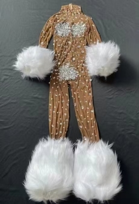 AD1772 Fashion Handmade Crystal Rhinestone Clothing Feather Jumpsuit for Women Regular Sleeve and Spring Season Suitable