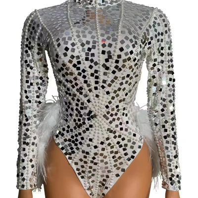 Long Sleeve Pure Color AD2292 Women's Fashionable Jumpsuit with Pearl Feather and Sequin Details