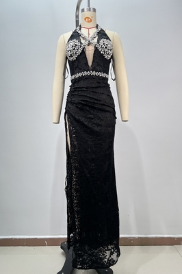 Stylish Crystal Backless Evening Dress Perfect for Summer Occasions Featuring Popular Split and Puffy Skirt Design