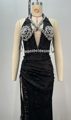 Stylish Crystal Backless Evening Dress Perfect for Summer Occasions Featuring Popular Split and Puffy Skirt Design