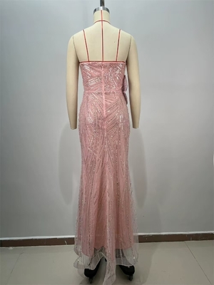 ED2739 Pink Luxury Evening Dress Mesh Sequin Elegant Party Dress Women's Slim Floor-Length Dress in Spandex/Polyester