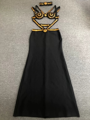 ED2730 Elegant Hollow Out Sleeveless Crystal Party Club Bandage Dress Floor-Length for Sexy and Sophisticated Style