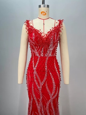 ED2732 Kimshein Women's Evening Dress with Pearl V-Neck Woven Method Loom Weaving Washable Comfortable and Easy to Wear