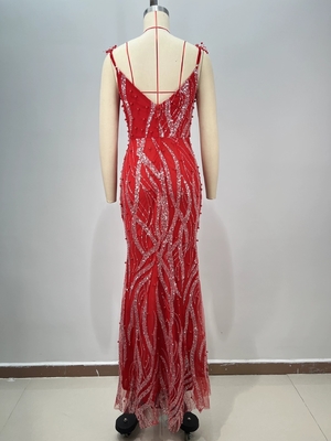 ED2732 Kimshein Women's Evening Dress with Pearl V-Neck Woven Method Loom Weaving Washable Comfortable and Easy to Wear