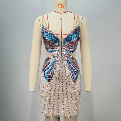 ED2733 Women's Sexy Fashion Sequin Dress Short Party Club Evening Dress Slim Fit Bow Collar Bustier Mini Cocktail Dress