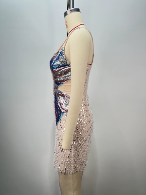 ED2733 Women's Sexy Fashion Sequin Dress Short Party Club Evening Dress Slim Fit Bow Collar Bustier Mini Cocktail Dress