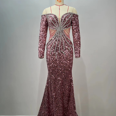 ED2734 Kimshein Elegant Water Diamond Party Birthday Dress for Women end Fashion Long Skirt Washable Brush-style Train
