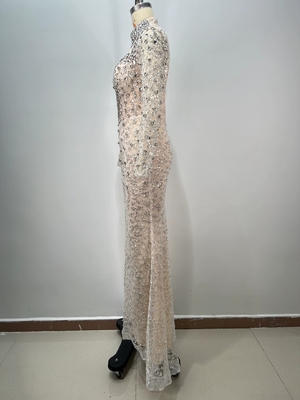 ED2735 Luxurious Full Sleeve Mermaid Crystal Rhinestone Evening Dress for Women's Wedding and Dance Party