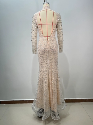 ED2735 Luxurious Full Sleeve Mermaid Crystal Rhinestone Evening Dress for Women's Wedding and Dance Party