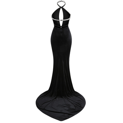 Velvet Gown Luxury for Women Customizable Logo Sophisticated Halter Neck Dress Women Crystal Evening Party Dress