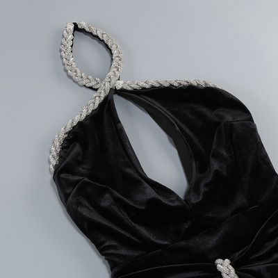 Velvet Gown Luxury for Women Customizable Logo Sophisticated Halter Neck Dress Women Crystal Evening Party Dress