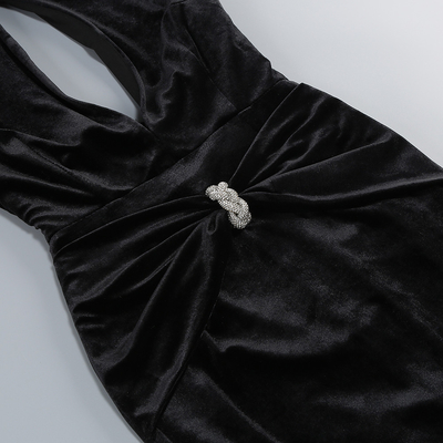 Velvet Gown Luxury for Women Customizable Logo Sophisticated Halter Neck Dress Women Crystal Evening Party Dress