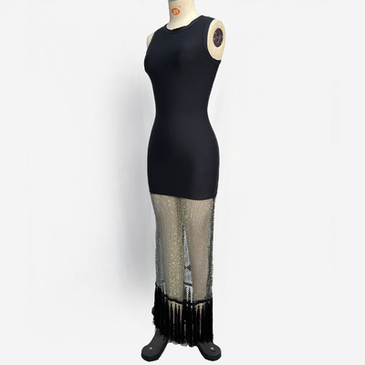SB3413 Fashion Bandage Dress Tight Mesh Beaded See-Through Fringe Dress with Customizable Logo Position and Summer Wear