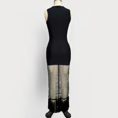 SB3413 Fashion Bandage Dress Tight Mesh Beaded See-Through Fringe Dress with Customizable Logo Position and Summer Wear