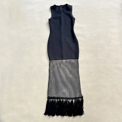SB3413 Fashion Bandage Dress Tight Mesh Beaded See-Through Fringe Dress with Customizable Logo Position and Summer Wear