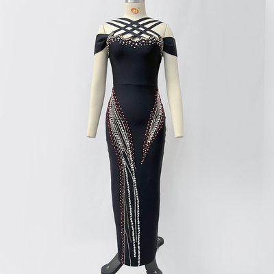 SB3410 Waterfall Crystal Diamond Beaded Bandage Dress Elegant Evening Gown Luxury Bodycon Dress