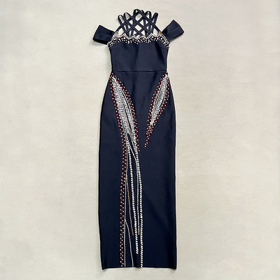 SB3410 Waterfall Crystal Diamond Beaded Bandage Dress Elegant Evening Gown Luxury Bodycon Dress