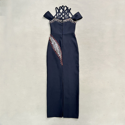 SB3410 Waterfall Crystal Diamond Beaded Bandage Dress Elegant Evening Gown Luxury Bodycon Dress