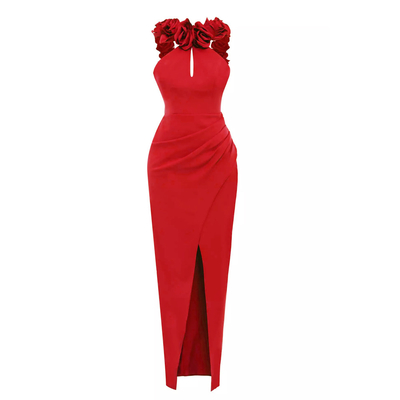 Sexy Role Play Dress SB3115 Gold Xin Elegant Maxi Dress with 3D Flower Bandage Dressmaking