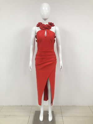 Sexy Role Play Dress SB3115 Gold Xin Elegant Maxi Dress with 3D Flower Bandage Dressmaking