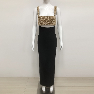 Sophisticated Summer Bandage Dress Sleeveless Luxury Beaded Pearl Dress for Customer Requirements