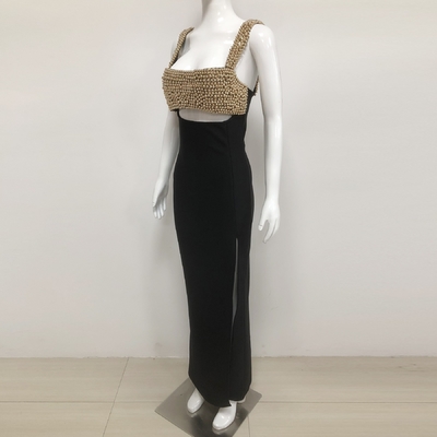 Sophisticated Summer Bandage Dress Sleeveless Luxury Beaded Pearl Dress for Customer Requirements