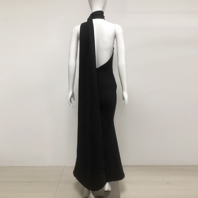 SB3404 Fashionable Luxury Black Long Bandage Dress with Crystal Flowers and Elegant Flared Skirt 100