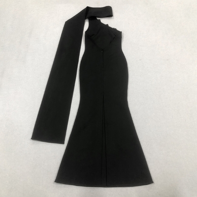 SB3404 Fashionable Luxury Black Long Bandage Dress with Crystal Flowers and Elegant Flared Skirt 100