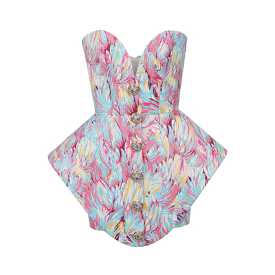SB3114 Kimshein Women's Fashion Dress for Club Party Strapless Mini Sexy Floral Dress in Polyester Material Model SB3114