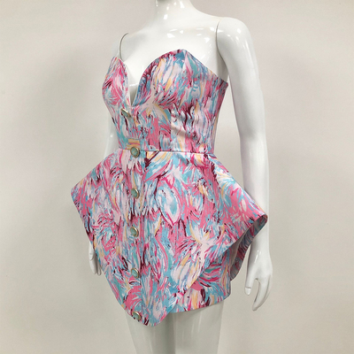 SB3114 Kimshein Women's Fashion Dress for Club Party Strapless Mini Sexy Floral Dress in Polyester Material Model SB3114