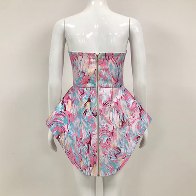 SB3114 Kimshein Women's Fashion Dress for Club Party Strapless Mini Sexy Floral Dress in Polyester Material Model SB3114