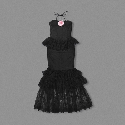 SB3402 Kimshein Fashion Long Dress for Women Customizable Logo Hanging Neck Collar Elegant Lace Floral Birthday Dress