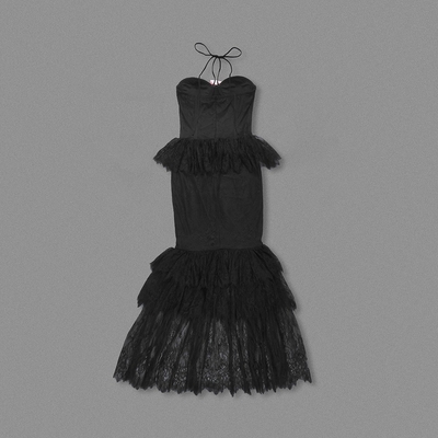 SB3402 Kimshein Fashion Long Dress for Women Customizable Logo Hanging Neck Collar Elegant Lace Floral Birthday Dress