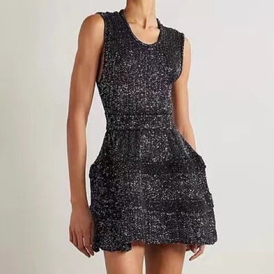 Spring/Summer Fashion Women's Mini Sleeveless Dress with Shiny Knitted Loose Design and Customizable Logo