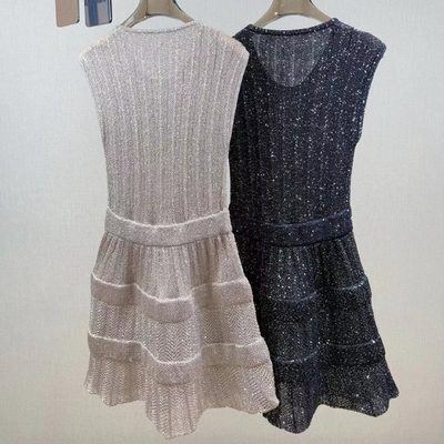 Spring/Summer Fashion Women's Mini Sleeveless Dress with Shiny Knitted Loose Design and Customizable Logo