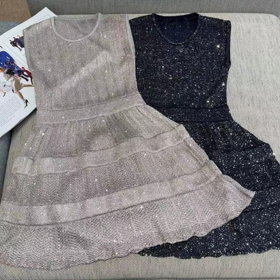 Spring/Summer Fashion Women's Mini Sleeveless Dress with Shiny Knitted Loose Design and Customizable Logo