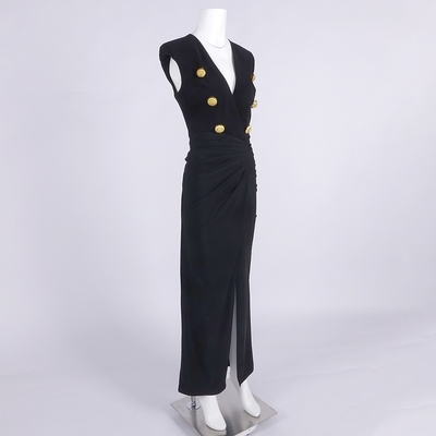 Natural Waistline Women's Sexy V-Neck High Slit Cocktail Dress with Pleated Hem and Bodycon Fit 7-Day Fast Sampling