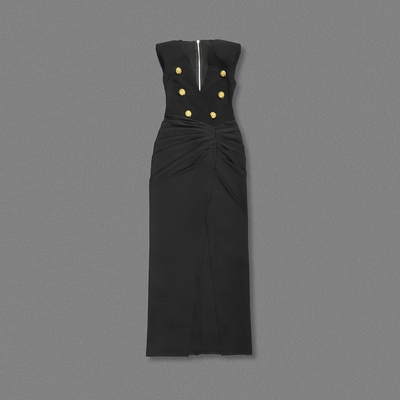 Natural Waistline Women's Sexy V-Neck High Slit Cocktail Dress with Pleated Hem and Bodycon Fit 7-Day Fast Sampling