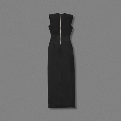 Natural Waistline Women's Sexy V-Neck High Slit Cocktail Dress with Pleated Hem and Bodycon Fit 7-Day Fast Sampling