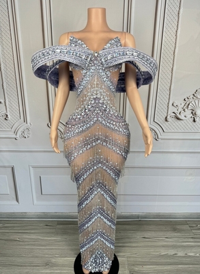 7-Day Fast Sampling Elegant Water Crystal Evening Dress in AD2549 Summer Collection's Luxury Fringed Dress for Women