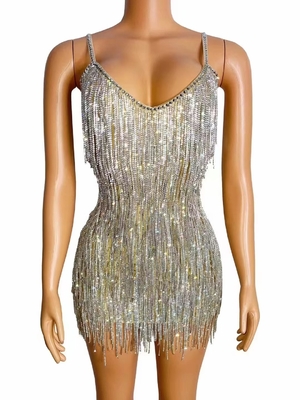 Kimshein AD2225 Fashion Women's Party Dress Luxurious Sleeveless V-Neck Fringe Evening Dress with Other Printing Methods