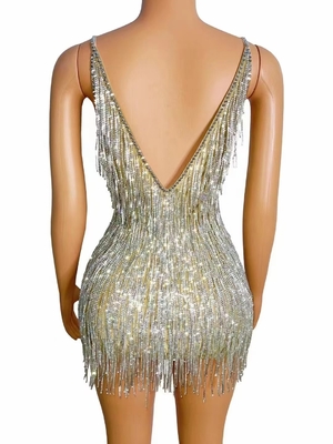 Kimshein AD2225 Fashion Women's Party Dress Luxurious Sleeveless V-Neck Fringe Evening Dress with Other Printing Methods