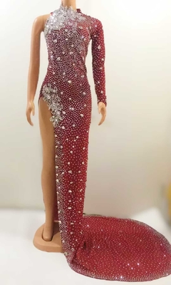 AD2515 Mesh Fabric High Slit Crystal Party Dress Sexy Diamond Evening Gown for Women Floor Length Cocktail Dress Now