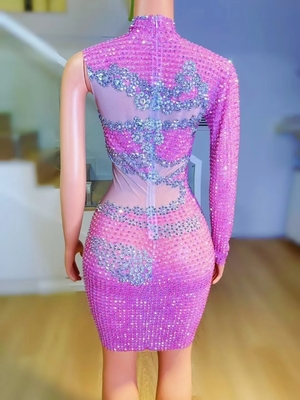 AD2338 Goldsin Women's Classic One-Shoulder Evening Dress Mini Sparkling Crystal Cocktail Dress for Sophisticated Style