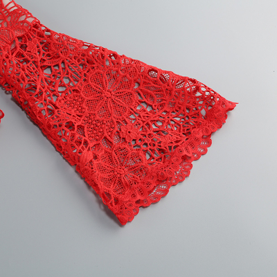 Kimsheinfashion Red Lace Long Sleeve Loose Women's Pants Sexy Women's Clothing SR2374 Two-Piece Set 's Lace Clothing