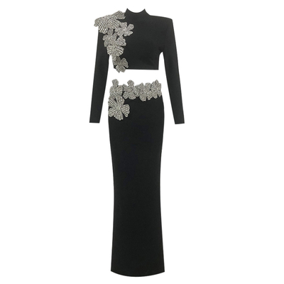 Luxury Bandage Dress with Crystal Embellishments and Spaghetti Straps Elegant Two-Piece Dress SR2375 500g Fabric Weight