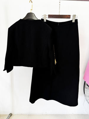 BLAZER SR2369 Luxurious Top and Skirt Set embellished with Beaded Floral Accents Spring Fashion Suit