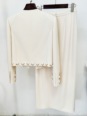 SR2367 Luxurious Handcrafted Crystal Flower Suit Set Tailored Blazer and Short Skirt for Women in the Spring Collection